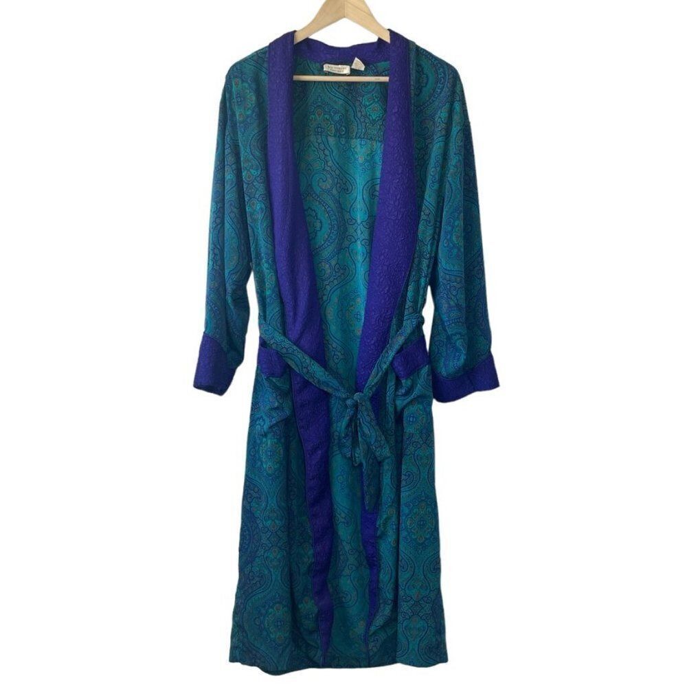 Victoria's Secret Vintage Gold Label Turquoise Paisley/Purple Shawl Collar Robe